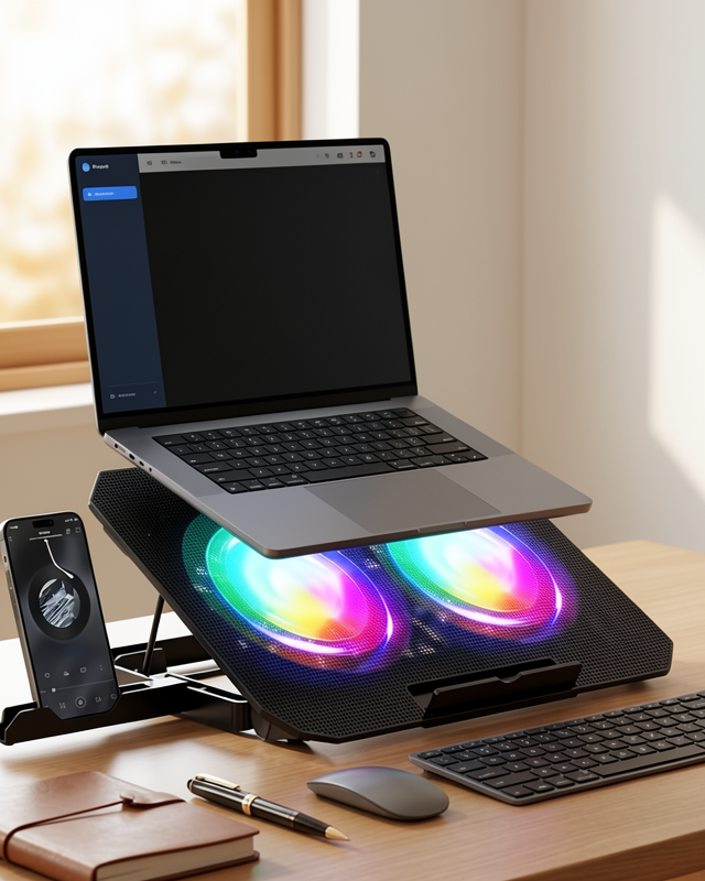 Laptop Soğutucu Çift Fanlı 12-17 inç USB RGB Işıklı Sessiz