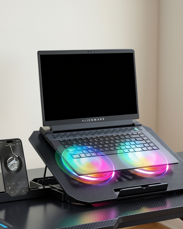 RGB Işıklı Laptop Soğutucu Stand Çift Fanlı 12-17 inç Uyumluluk