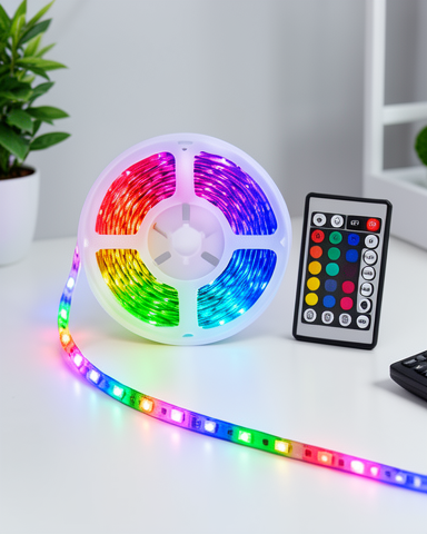 RGB Şerit LED 5 Metre 12V 2835 SMD Kumandalı Renkli Oda ve Ev Aydınlatması