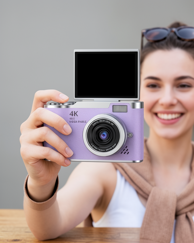 LK007 Fotoğraf Makinesi Mor 48 MP 4K Video Vlog Kamera