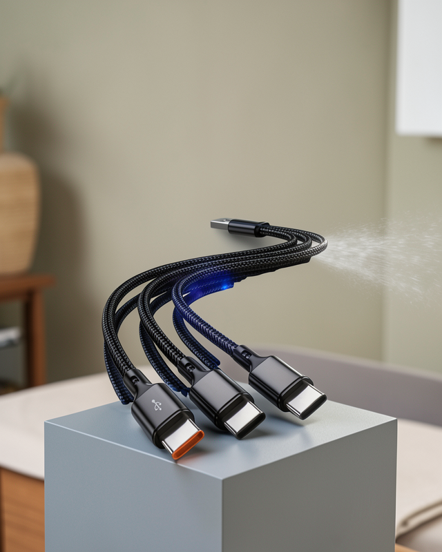 3 Başlıklı Hızlı Şarj Kablosu Type-C Micro USB Lightning 1,2 m
