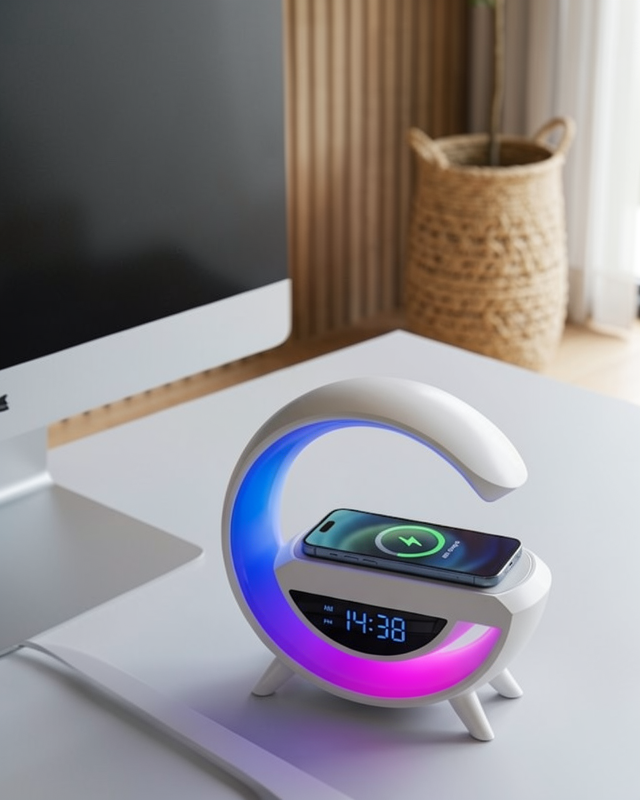 Kablosuz Bluetooth Hoparlör RGB Işık Gece Lambası Şarjlı Saat