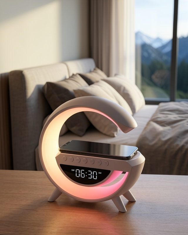 Bluetooth Hoparlör RGB Gece Lambalı Kablosuz Şarj Cihazlı Dijital Saat