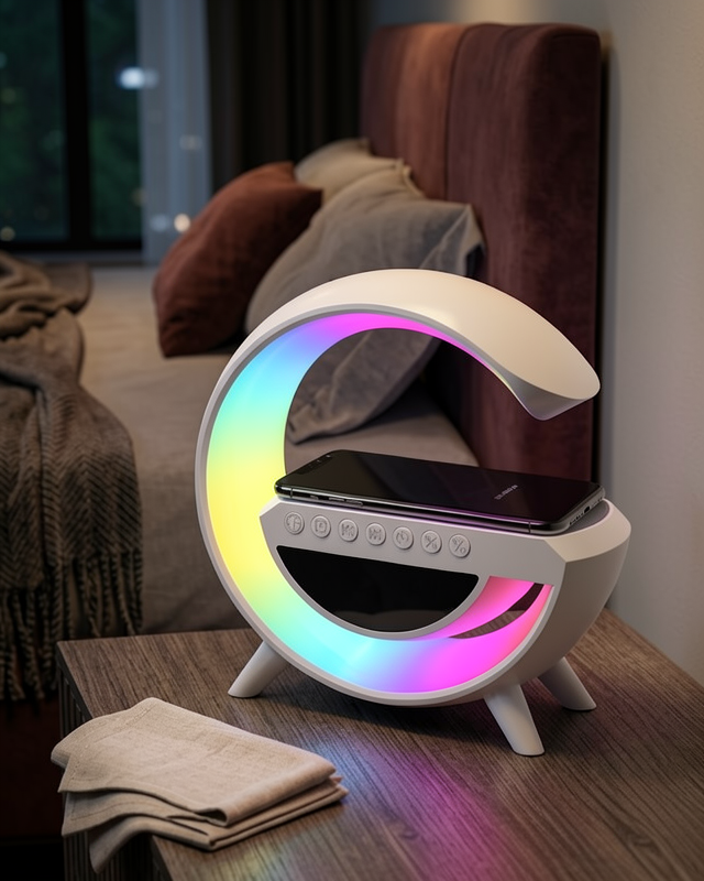 Kablosuz Şarjlı Bluetooth Hoparlör RGB Işıklı Saat ve Alarm