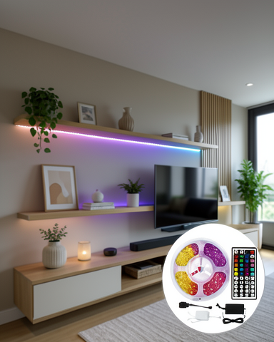 5 Metre Kumandalı RGB LED Şerit 5050 SMD 54 LED/M Renk Değiştiren Ambiyans