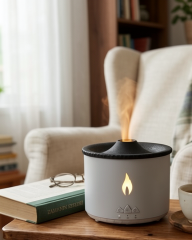 Aroma Difüzörü LED Alev Efektli Ultrasonik Hava Nemlendirici