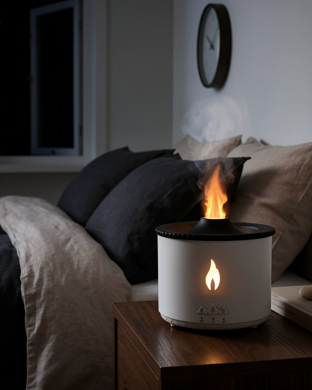 Ultrasonik Aroma Difüzörü LED Gece Lambalı Hava Nemlendirici Alev Efekti