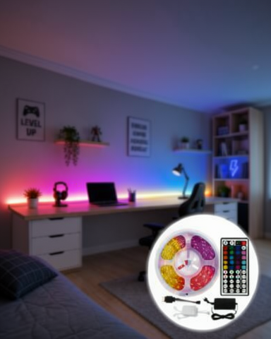 RGB Şerit LED 5 Metre 5050 SMD Kumandalı Çok Renkli Ev Oda TV Arkası Dekoratif