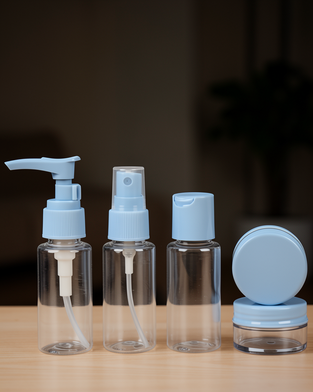 5’li Seyahat Dolum Şişe Seti 30 ml Şeffaf Taşıma Çantası