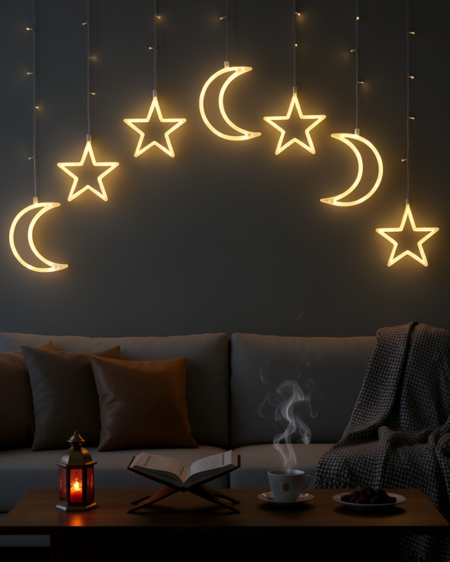 Büyük Boy Işıklı Ay Yıldız LED Ramazan Dekorasyonu