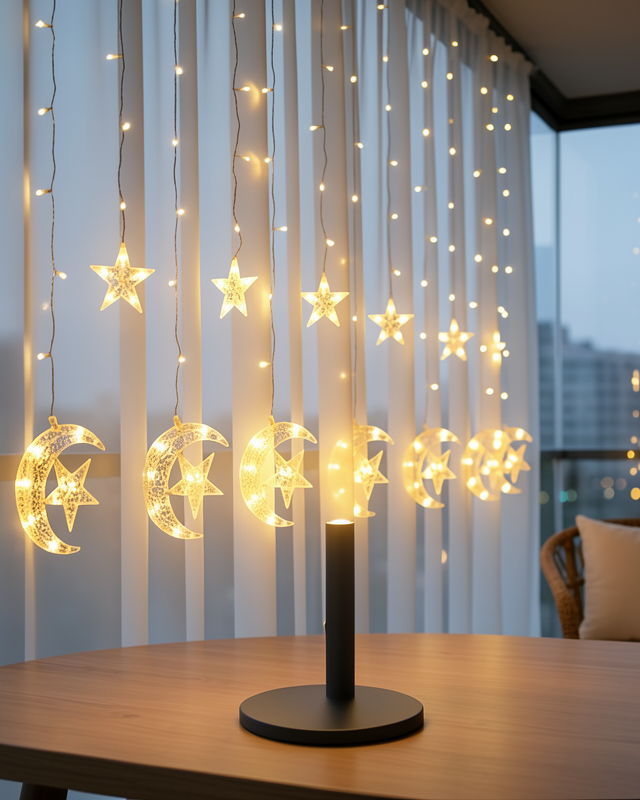 Hilal Yıldız LED Perde Işık Balkon Pencere Dekorasyonu