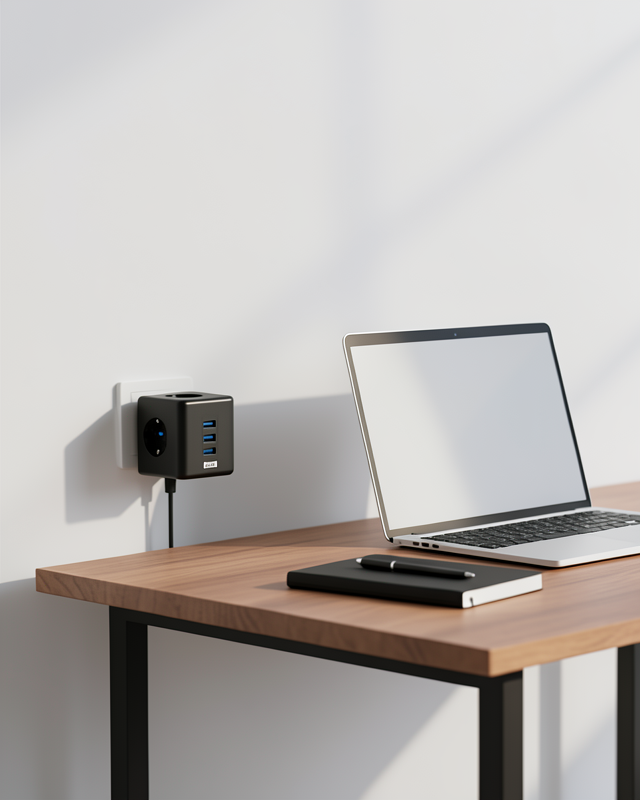 Akım Korumalı Küp Priz 3 Priz Girişi 3 USB Şarj Özellikli