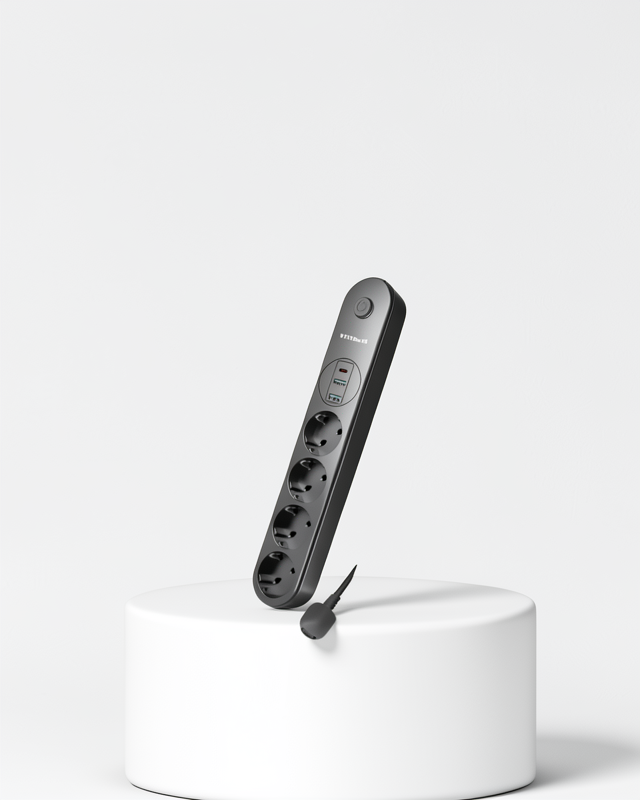 Akım Korumalı 4'lü Çoklu Priz, 2 USB Type-C Girişi, Siyah
