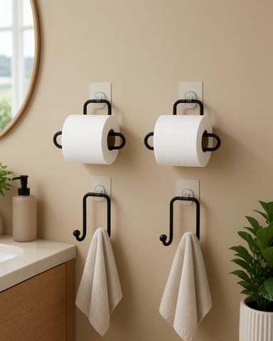 4 Parça Set: 2 Adet Kağıtlık ve 2 Adet Havlu Askısı Banyo ve Mutfak İçin