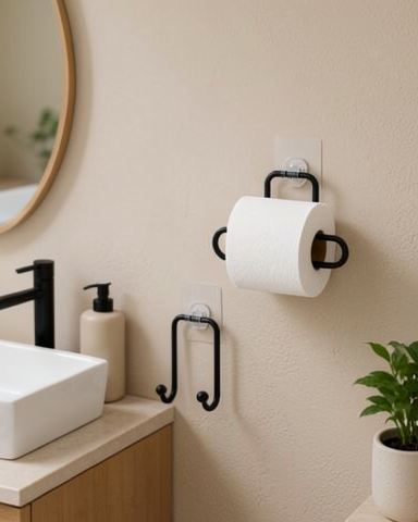 2'li Set Yapışkanlı Tuvalet Kağıdı Tutucu ve Havlu Askısı Vidasız Banyo Seti