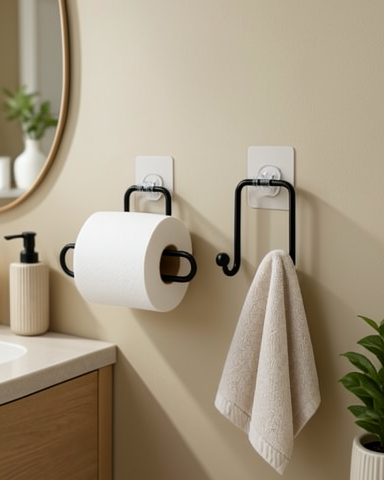 Yapışkanlı Banyo Düzenleme Seti 2’li Rulo Kağıt Tutucu ve Havlu Askısı