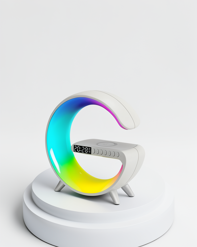 Kablosuz Şarj ve Saat Özellikli RGB Atmosfer Lambası ile Bluetooth Hoparlör