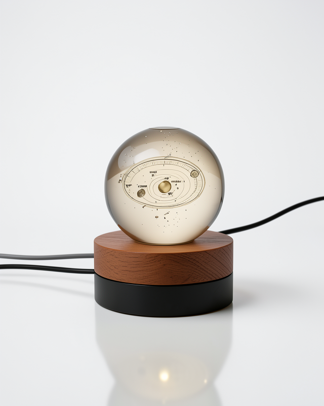 Ahşap Tabanlı USB Işıklı Kristal Gezegen Küre Gece Lambası