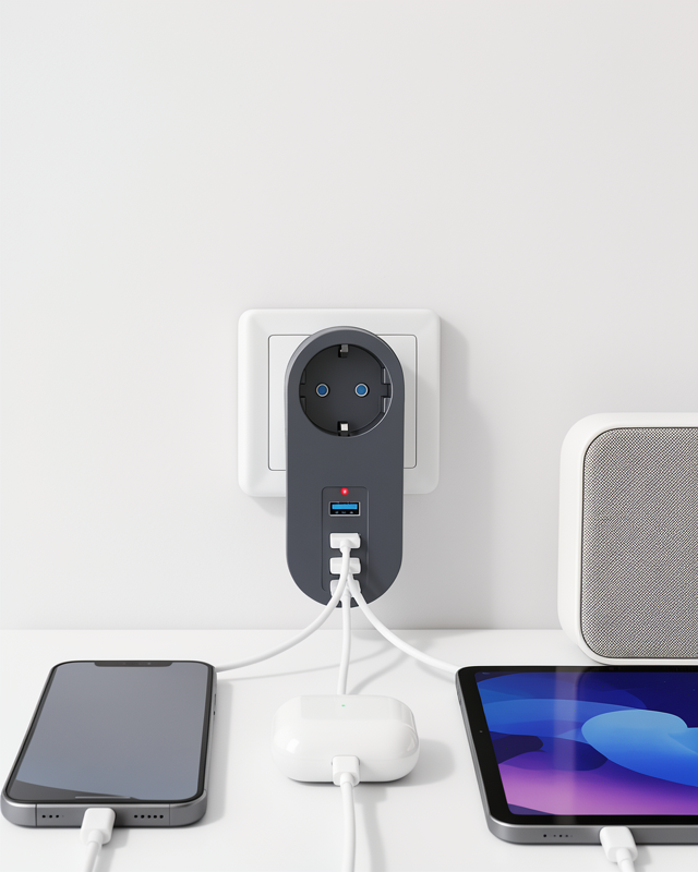 Akıllı Enerji Yönetimi ile 3 USB Portlu Güvenlikli Priz - Isıya Dayanıklı