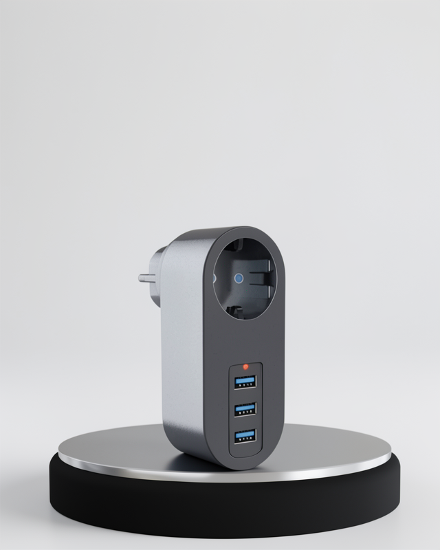 3 USB Çıkışlı 2500W Güç Destekli Akım Koruma Prizi
