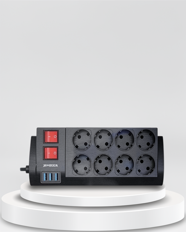 Isıya Dayanıklı 2 Metre Uzatma Kablosu 3 USB'li 8'li Priz Akım Koruma