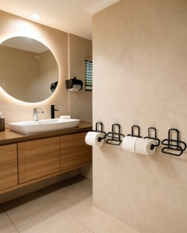 Delme Gerektirmeyen Siyah Metal 5 Adet Yapışkanlı WC Kağıtlık Askısı