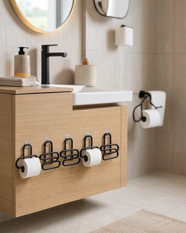 5’li Set Siyah Metal Duvar Tipi Yapışkanlı Tuvalet Kağıdı Tutucu Banyo WC Askısı