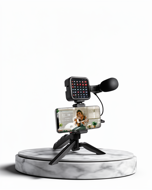 Tam Set Tripodlu Mikrofon LED Aydınlatma ile Telefon Video Çekim Kiti