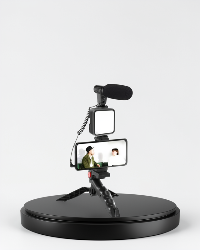 LED Işıklı Tripod Mikrofonlu Telefon Seti Profesyonel Vlog Çekim Kiti