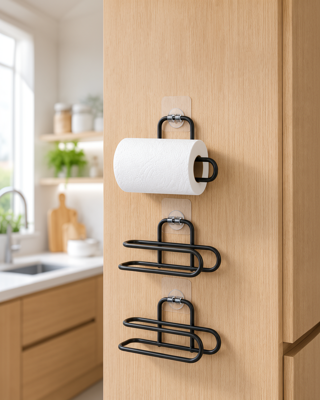 Siyah Rulo Tutucu 3’lü Yapışkanlı WC Kağıtlığı Banyo ve Mutfak için