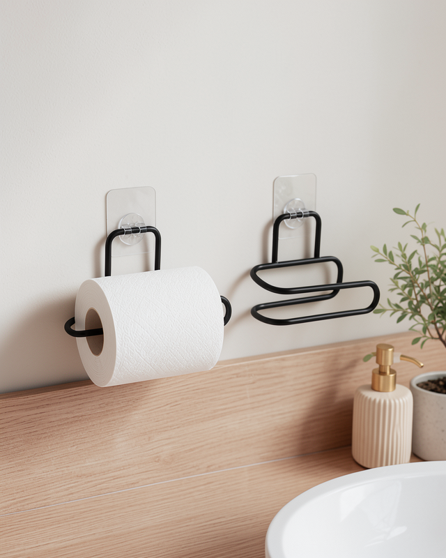 Siyah Metal Duvar Tipi 2 Adet Yapışkanlı WC Kağıtlık Rulo Tutucu