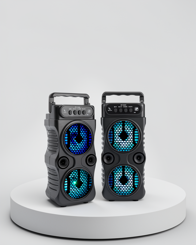 Bluetooth Hoparlör 1200 mAh Şarjlı LED Işıklı – FM Radyolu, Hafıza Kart Destekli