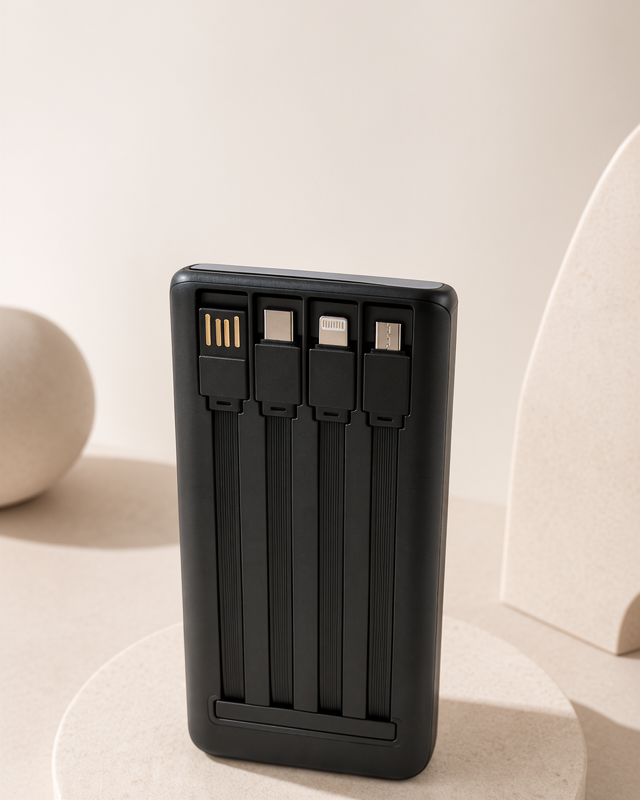 50.000 mAh Hızlı Şarj Powerbank, 4 Dahili Kablo ve LED Aydınlatma ile