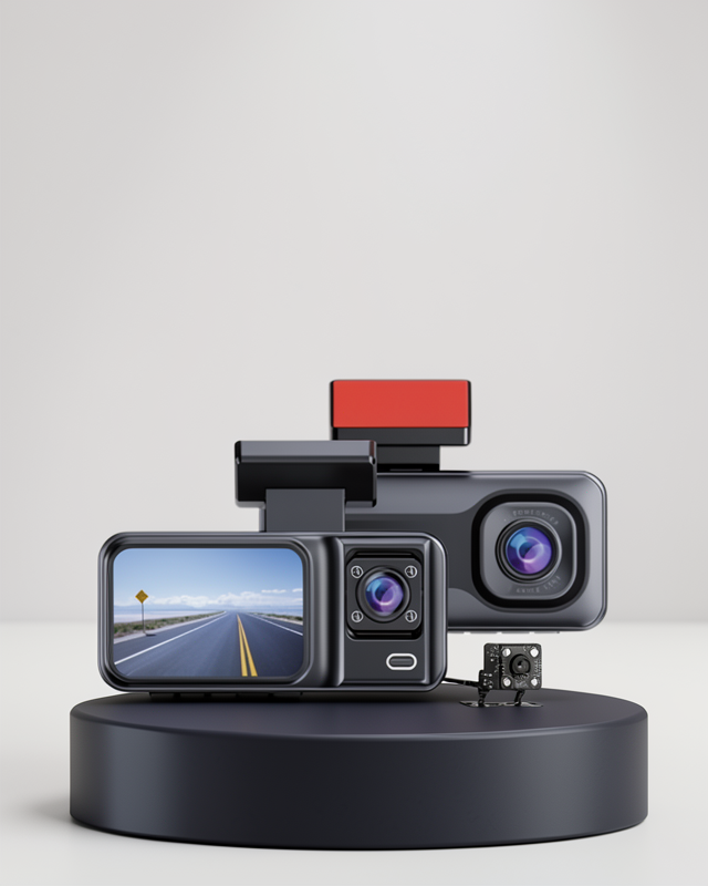 Full HD Gece Görüşlü 170° Geniş Açılı Üç Kameralı Dash Cam