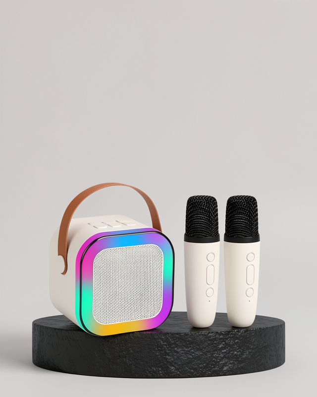 Bluetooth 5.0 Taşınabilir Karaoke Hoparlör, Çift Mikrofon ve LED Işıklı