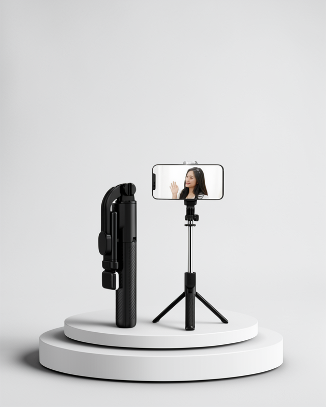 Bluetooth Kablosuz Selfie Çubuğu – 360° Dönüşebilen Başlık, Şık ve Taşınabilir Tasarım