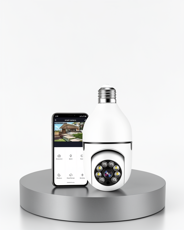 Wi-Fi Bağlantılı, Hareket Sensörlü 360° Akıllı Güvenlik Kamerası – Duya Takılabilir