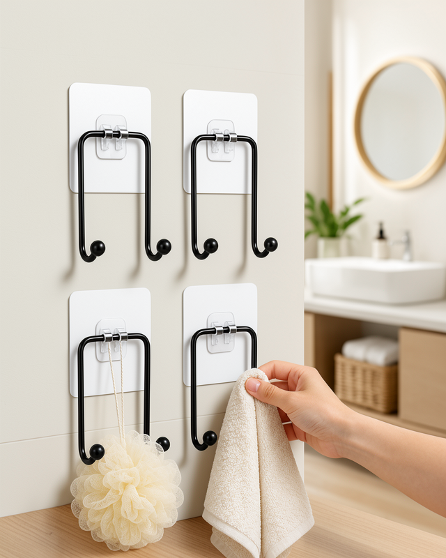 Mutfak, banyo ve ev için 4'lü yapışkanlı duvar askı seti