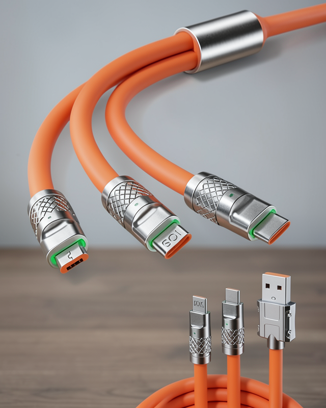 Hızlı Şarj Kablosu 120W 3'ü 1 Arada Uyumlu Silikon Kablo