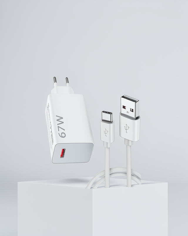 67W Turbo Şarj Adaptörü ve Kablo Seti – Ergonomik, Kompakt ve Güvenli Tasarım