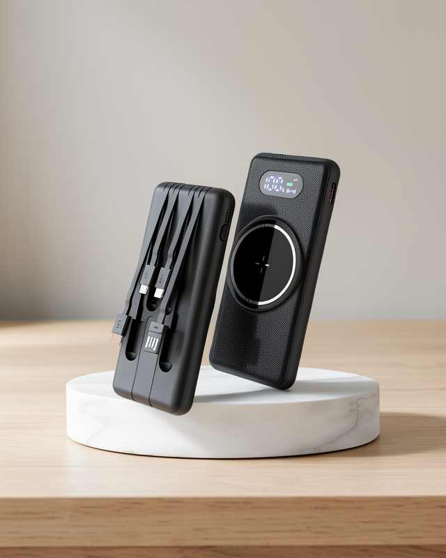 Dahili Kablolu Hızlı Şarj Özellikli 10000 Mah LED Ekranlı Powerbank