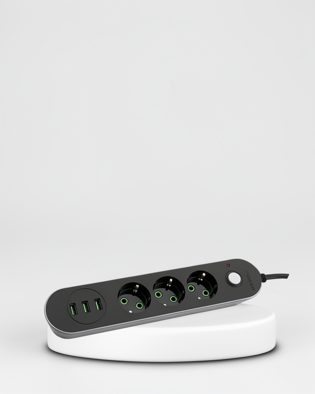Anahtarlı Üçlü Priz, 3 USB Portu ve 2 Metre Kablo ile
