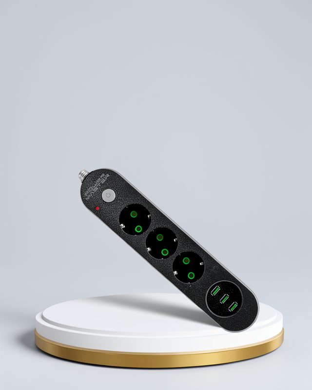 Üçlü Priz, Akım Korumalı ve Anahtarlı, USB Girişli