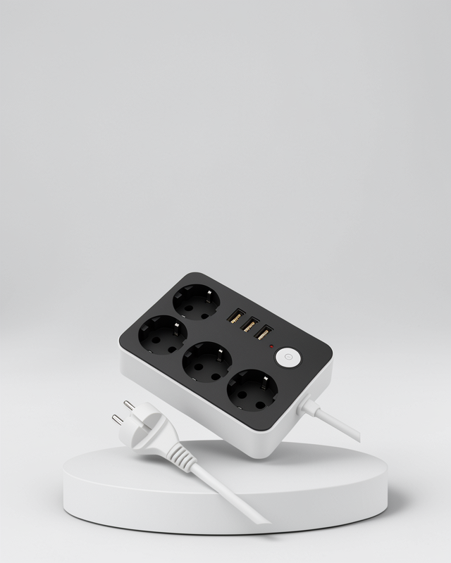 Anahtarlı Akım Korumalı 4 Prizli ve 3 USB Portlu Priz