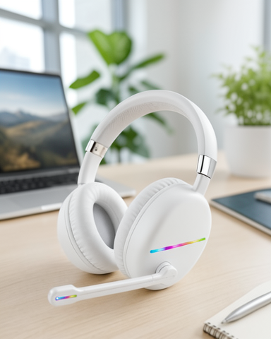 Beyaz Kablosuz Bluetooth Kulaklık Mikrofonlu Ergonomik Kulak Üstü Tasarım