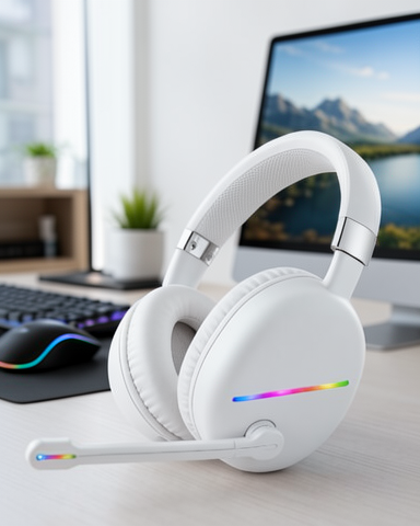 RGB Aydınlatmalı Mikrofonlu Kablosuz Kulaklık Bluetooth 5.0 Beyaz