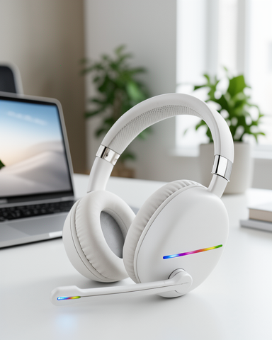 RGB Işıklı Beyaz Kulaklık Kablosuz Bluetooth Mikrofon ile