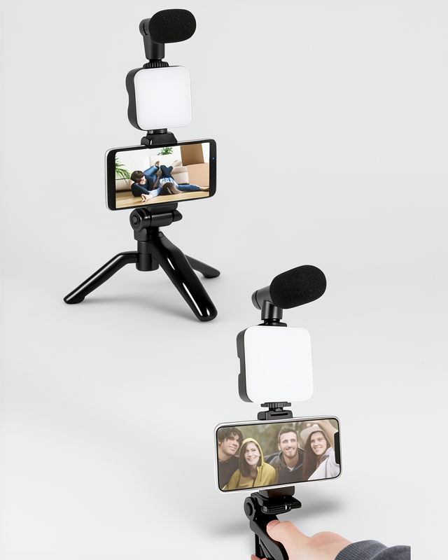 Vlog Video Mini Led Işıklı Telefon Tutucu Video Yapım Kiti
