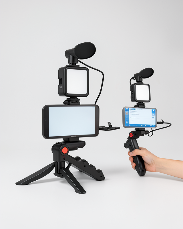Vlog Çekim Video için Mini Mikrofonlu Tripod Telefon Tutucu