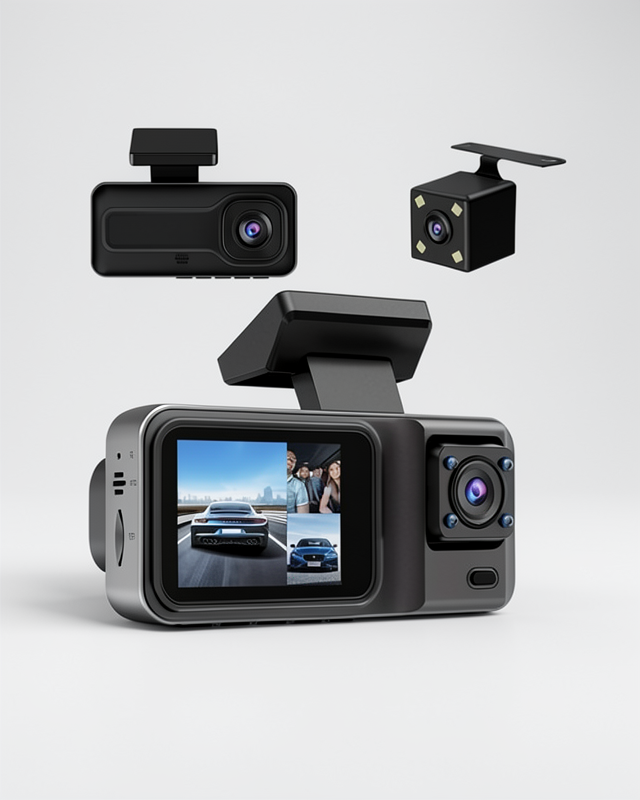 3 Lensli 1080P WİFİ Araç İçi DVR Kaydedici Gece Görüşlü Ekran